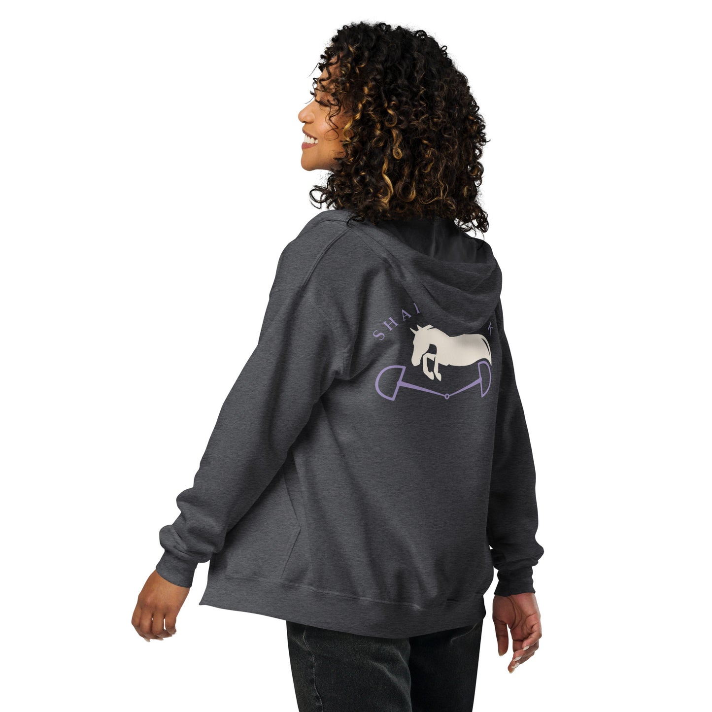 Shadowbrook Stables Dark Grey Unisex zip hoodie - Large Logo Back