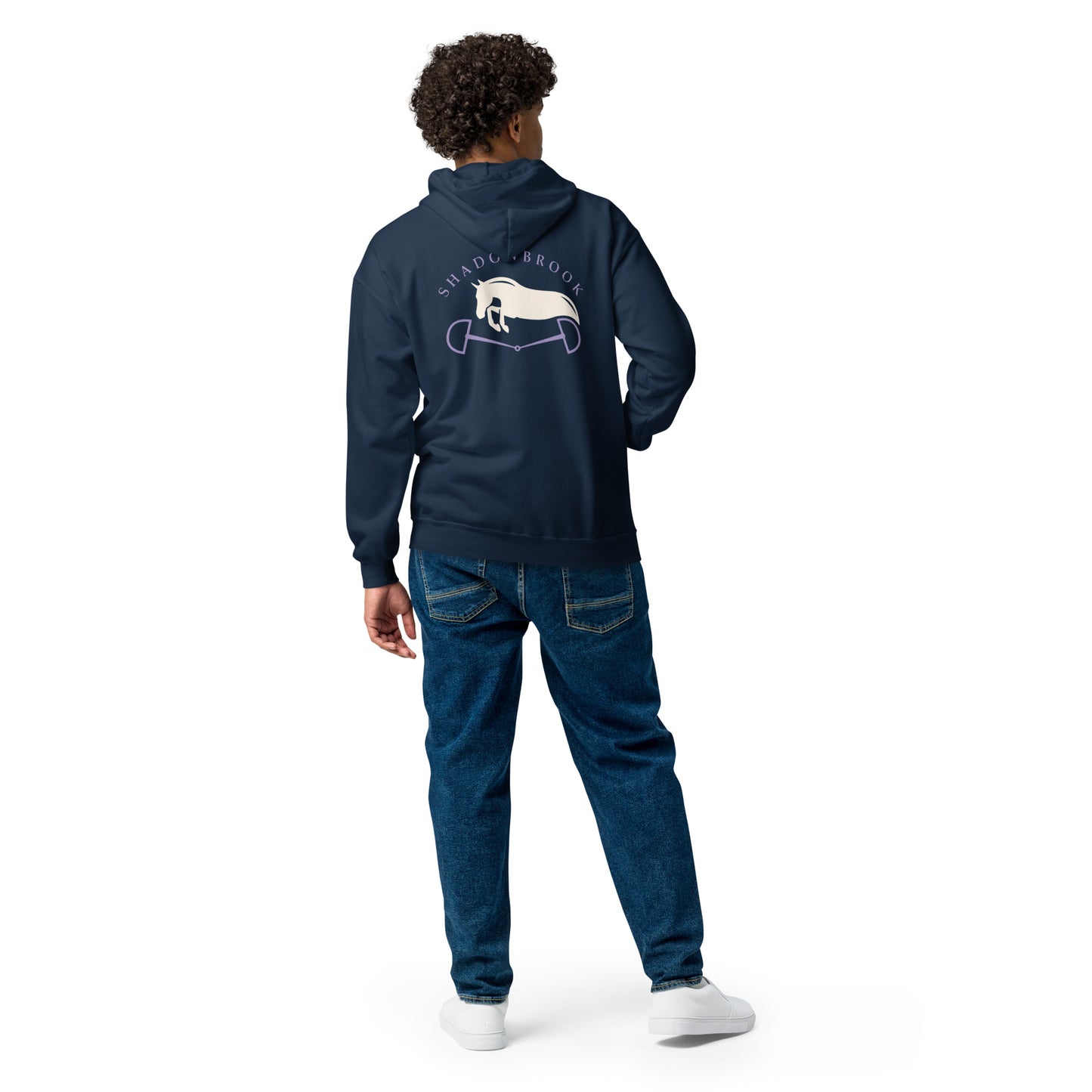 Shadowbrook Stables Navy Unisex zip hoodie - Large Logo Back