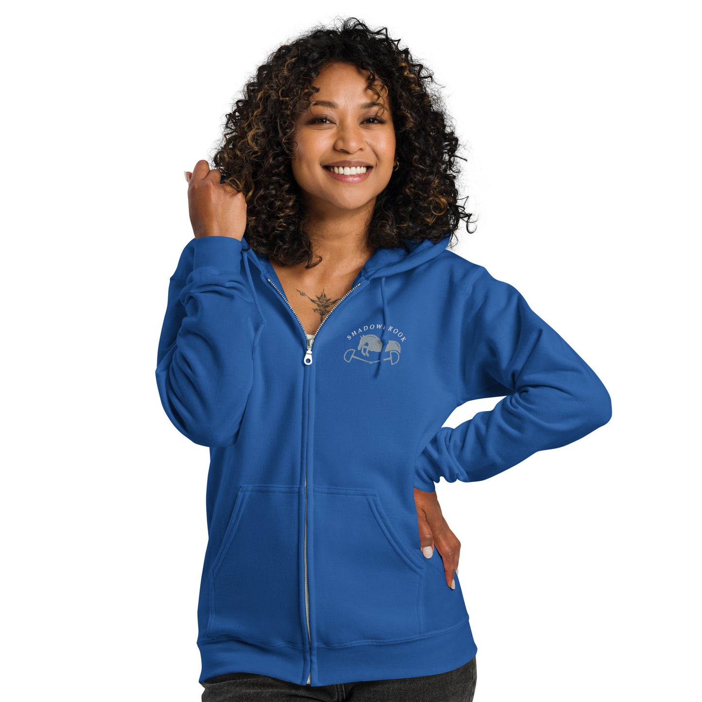 Shadowbrook Stables Royal Blue Unisex zip hoodie - Small Logo Front