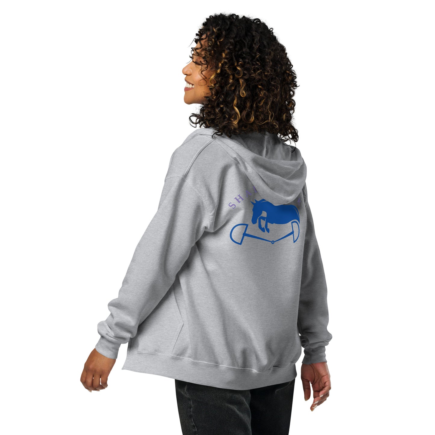 Shadowbrook Stables Light Grey Unisex zip hoodie - Large Logo Back