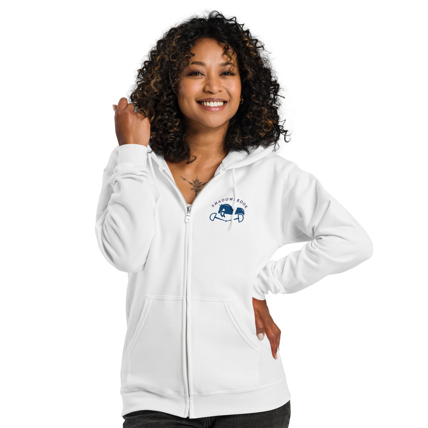 Shadowbrook Stables White Unisex zip hoodie - Small Logo Front