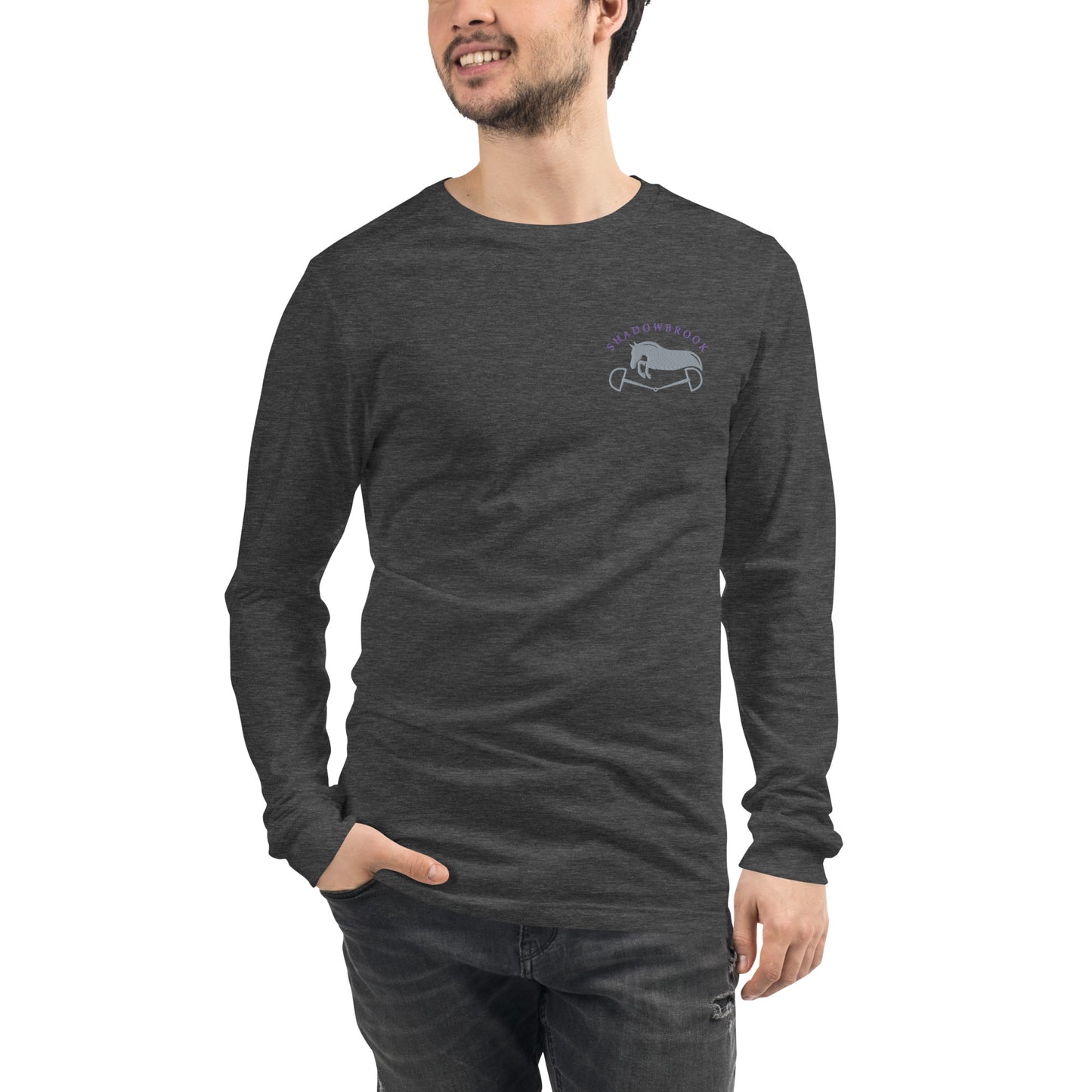 Shadowbrook Stables Dark Grey Unisex Long Sleeve Tee - Small Logo Front