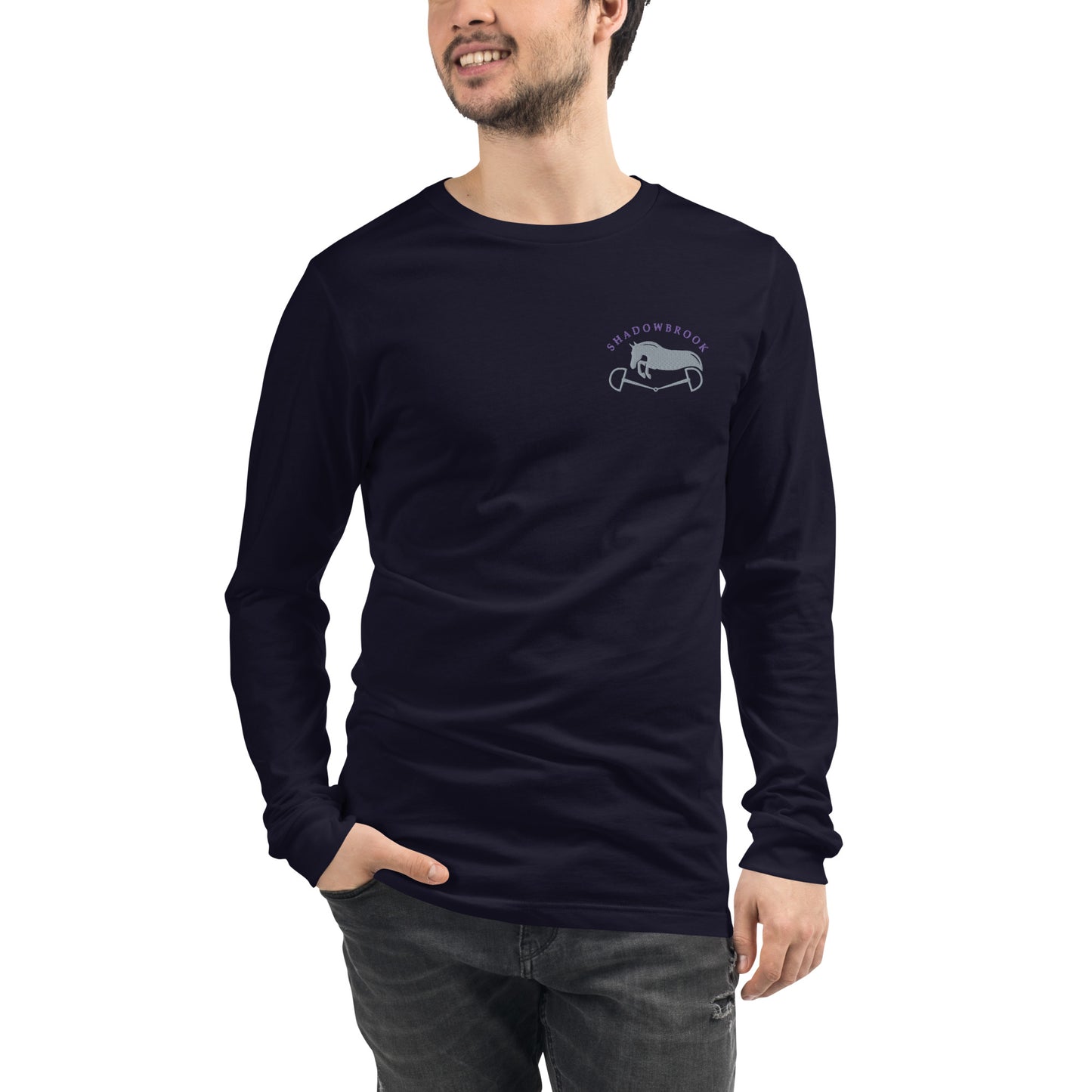 Shadowbrook Stables Navy Unisex Long Sleeve Tee - Small Logo Front
