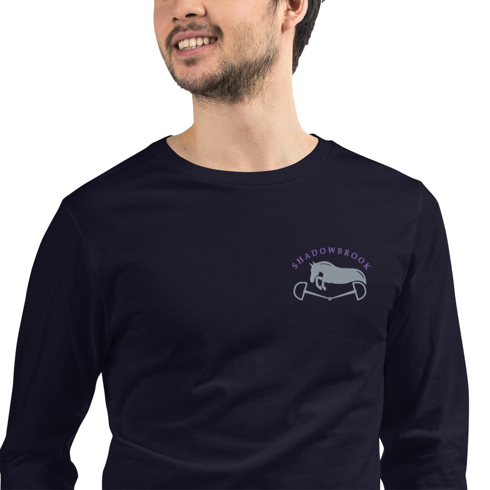 Shadowbrook Stables Navy Unisex Long Sleeve Tee - Small Logo Front