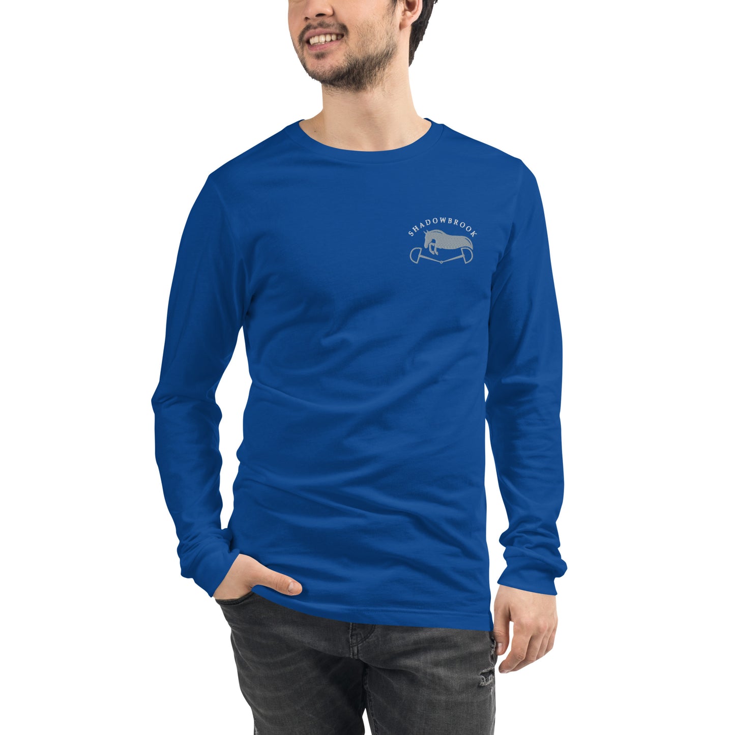Shadowbrook Stables Royal Blue Unisex Long Sleeve Tee - Small Logo Front