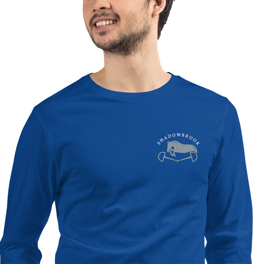 Shadowbrook Stables Royal Blue Unisex Long Sleeve Tee - Small Logo Front