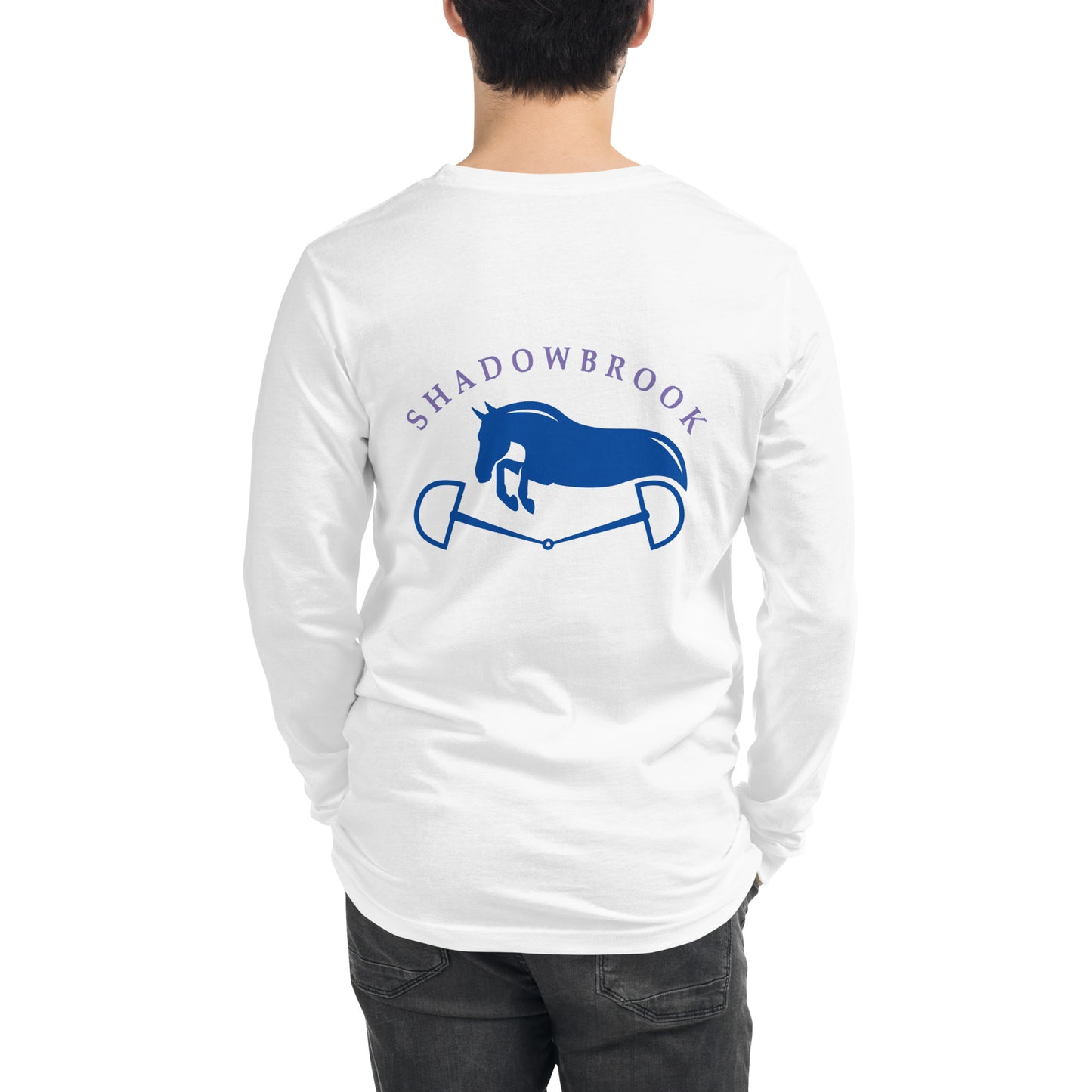 Shadowbrook Stables White Unisex Long Sleeve Tee - Large Logo Back