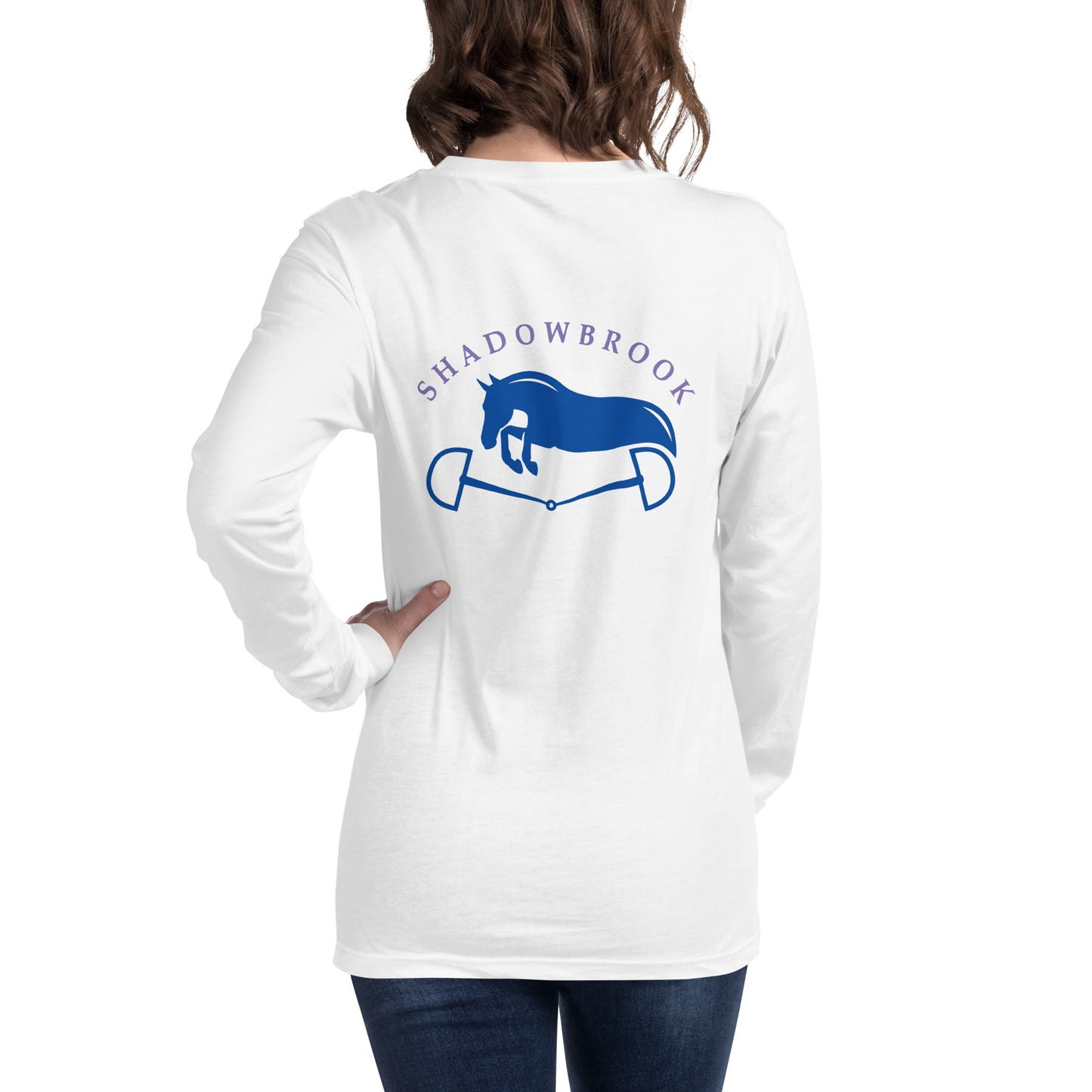 Shadowbrook Stables White Unisex Long Sleeve Tee - Large Logo Back