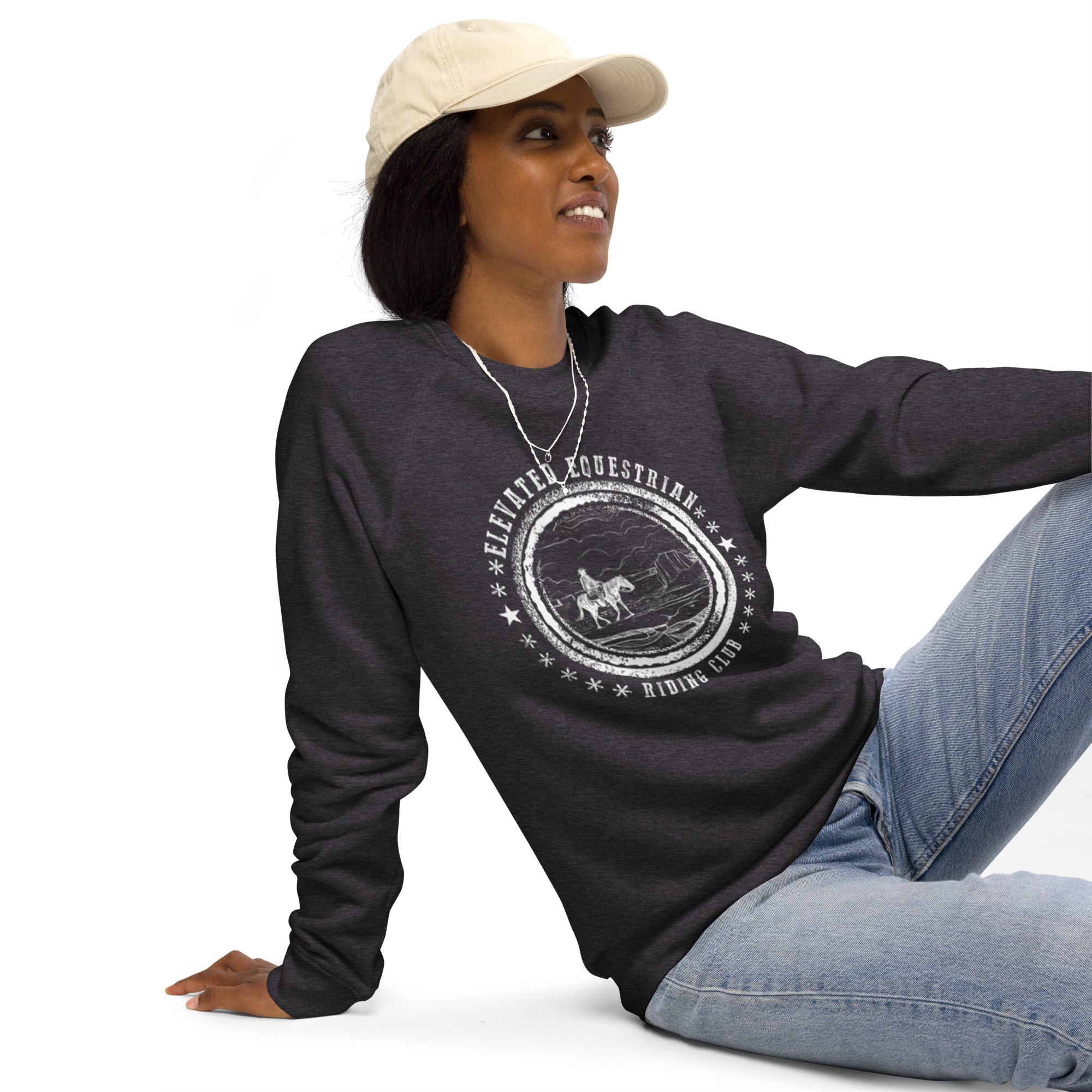 Elevated Equestrian Riding Club Charcoal Grey Unisex Organic Crewneck Sweatshirt