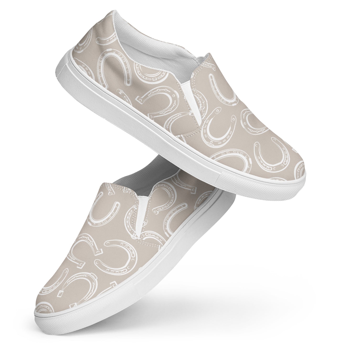 Horseshoe Print Tan - Women’s slip-on canvas shoes