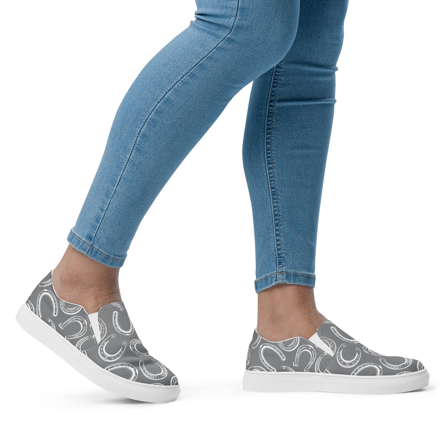 Horseshoe Print Grey - Women’s slip-on canvas shoes